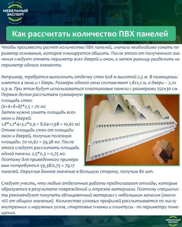 Как рассчитать количество ПВХ панелей