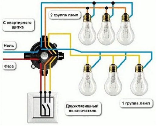 Подключение ламп и выключателя