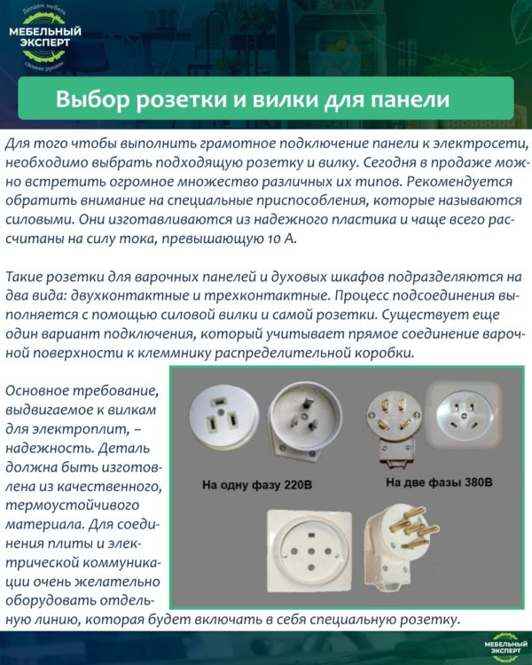 Выбор розетки и вилки для варочной панели