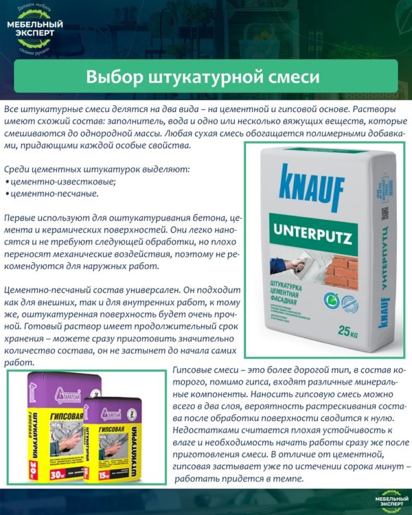 Выбор штукатурной смеси