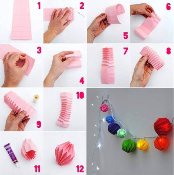 Как сделать фонарики из бумаги. Еще один вариант