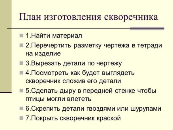 План изготовления скворечника